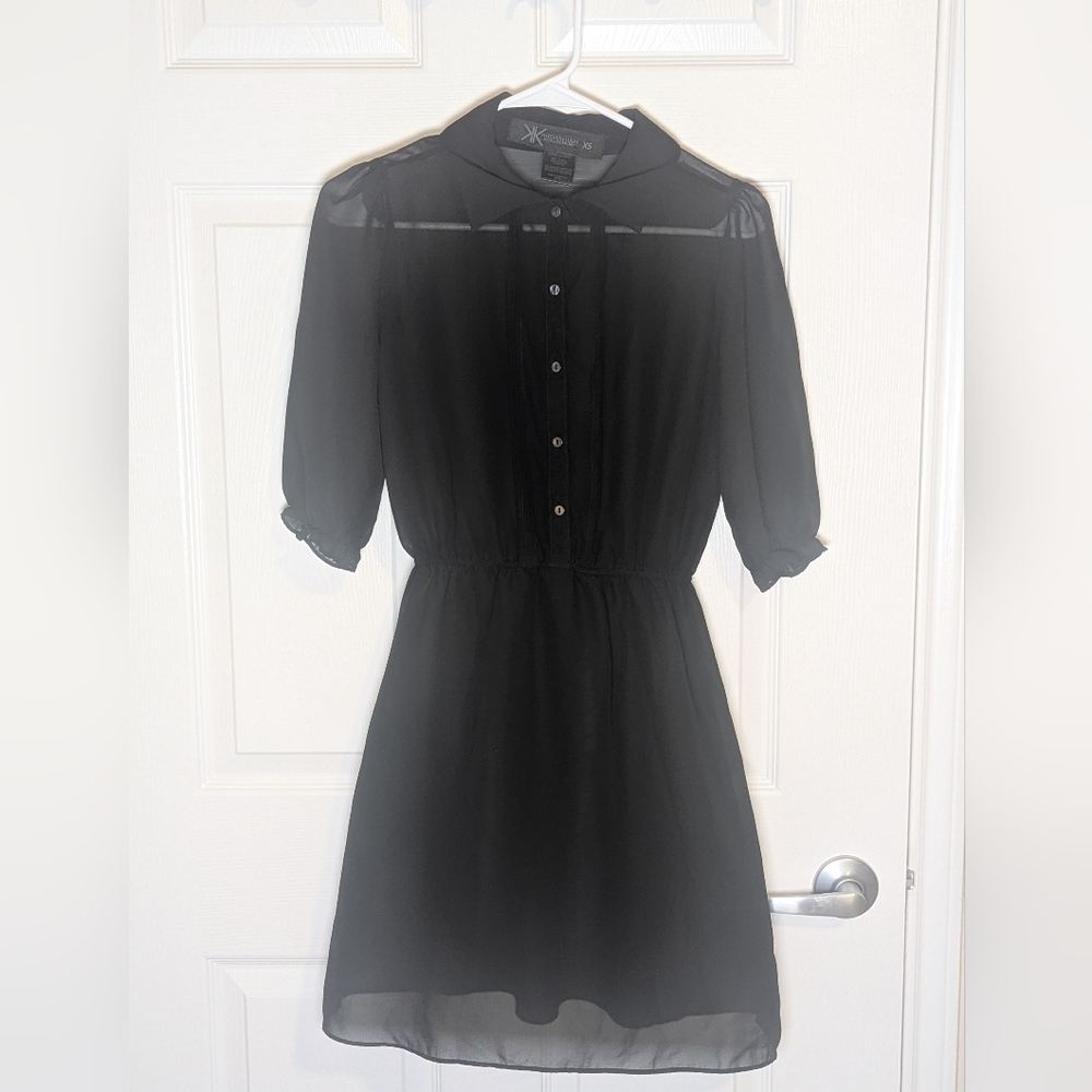 Kardashian Kollection Black Sheer Button Down Dress Women XS
